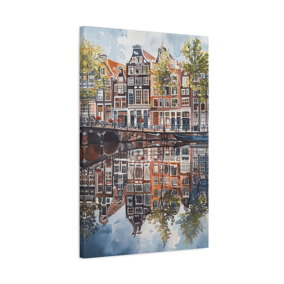 Amsterdam Canal Reflection Canvas Print — European Cityscape Wall Art