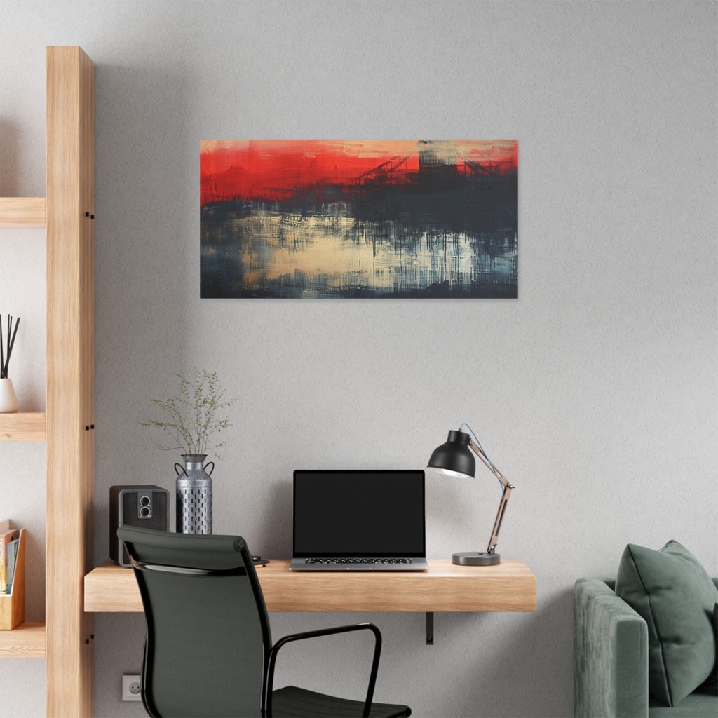 Abstract London Bridge Canvas Wall Art – Red & Navy Stretched Painting