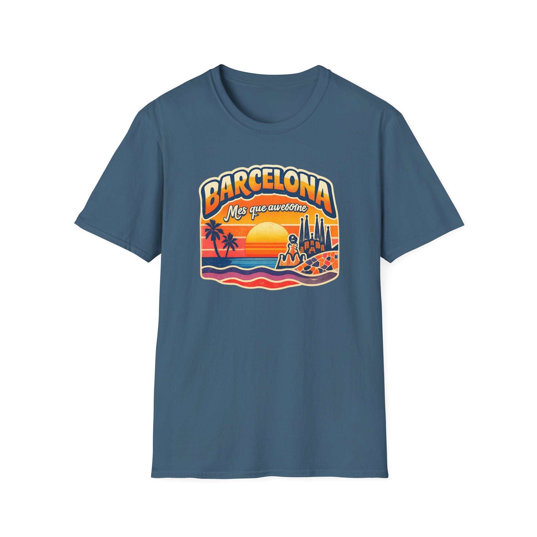 Barcelona Sunset Graphic T-Shirt — "Barcelona Más que un sueño" Vintage Beach Tee