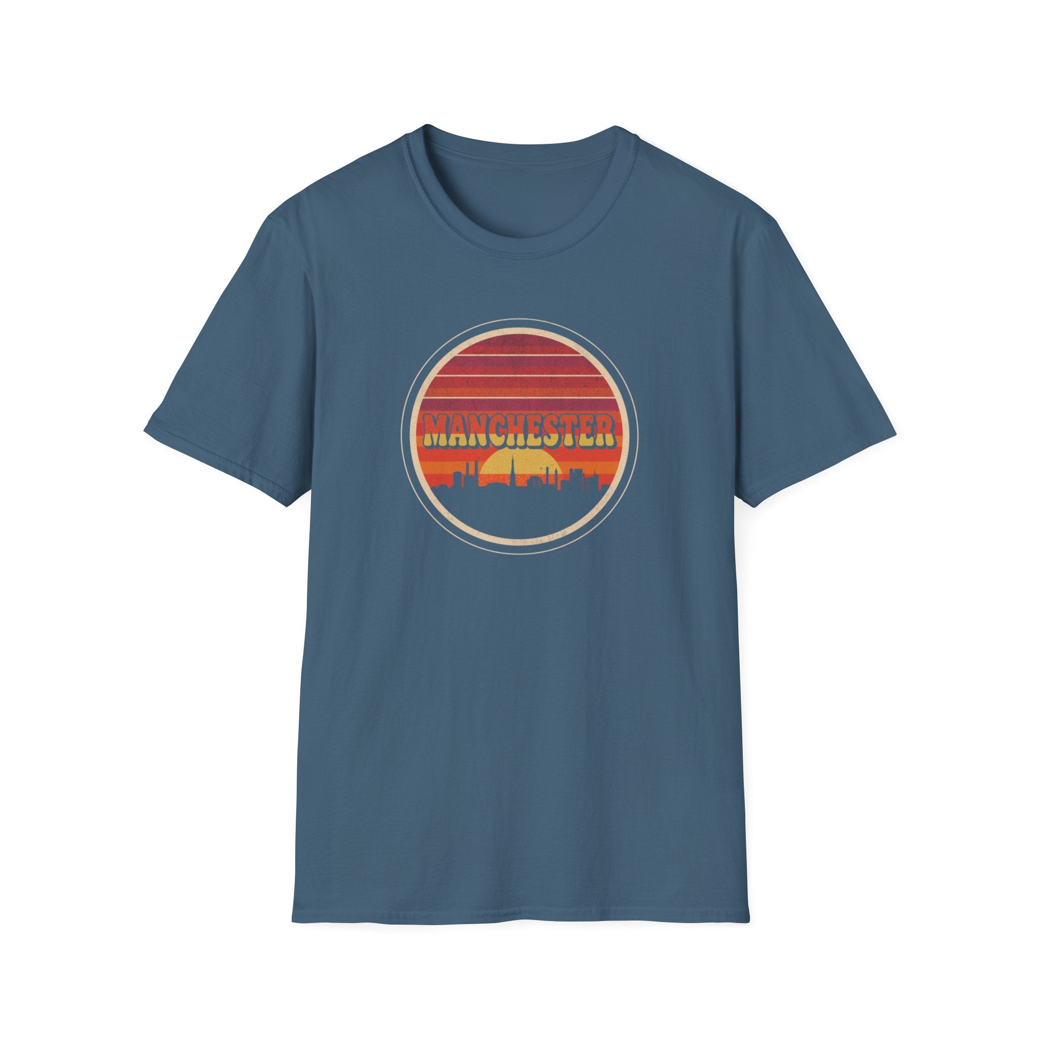 Manchester Skyline T-Shirt — Retro Sunset City Tee