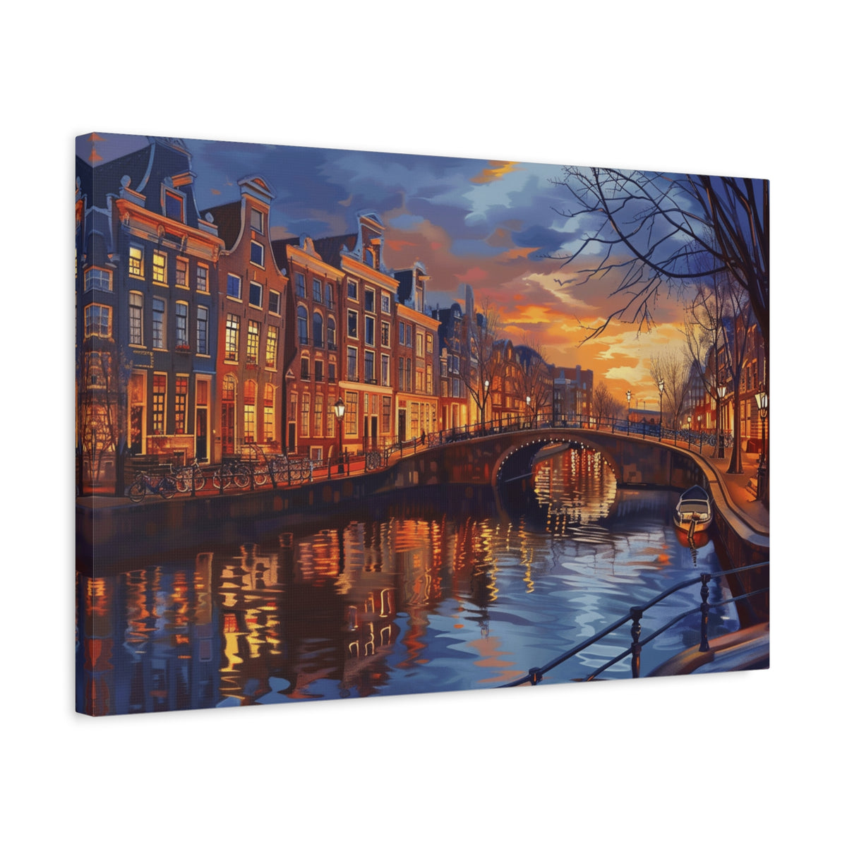 Amsterdam Canal Evening Canvas Print — Sunset Cityscape Wall Art