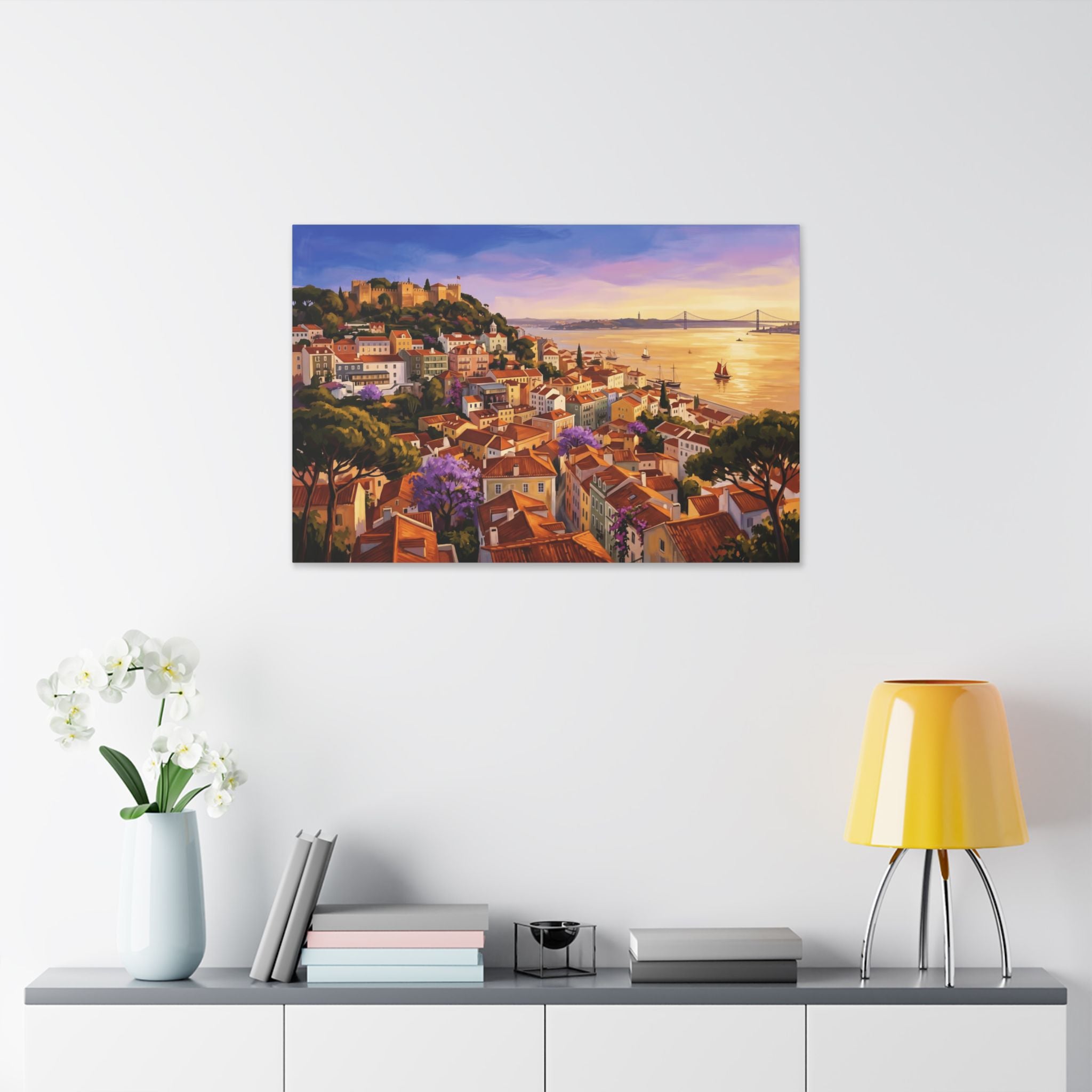 Sunset Over Lisbon Canvas Print — Coastal Cityscape Wall Art