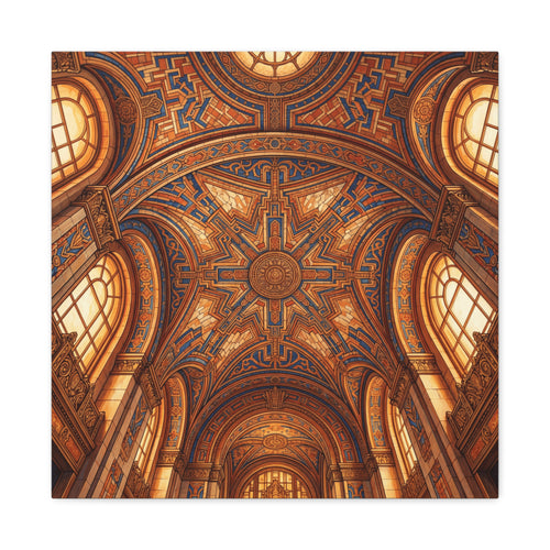 Architectural Ceiling Art Canvas — Ornate Golden Cathedral Interior Print - Detroit