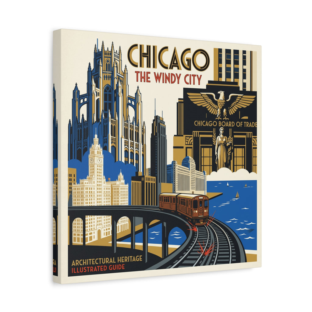 Chicago Vintage Travel Canvas – “Chicago The Windy City” Stretched Wall Art