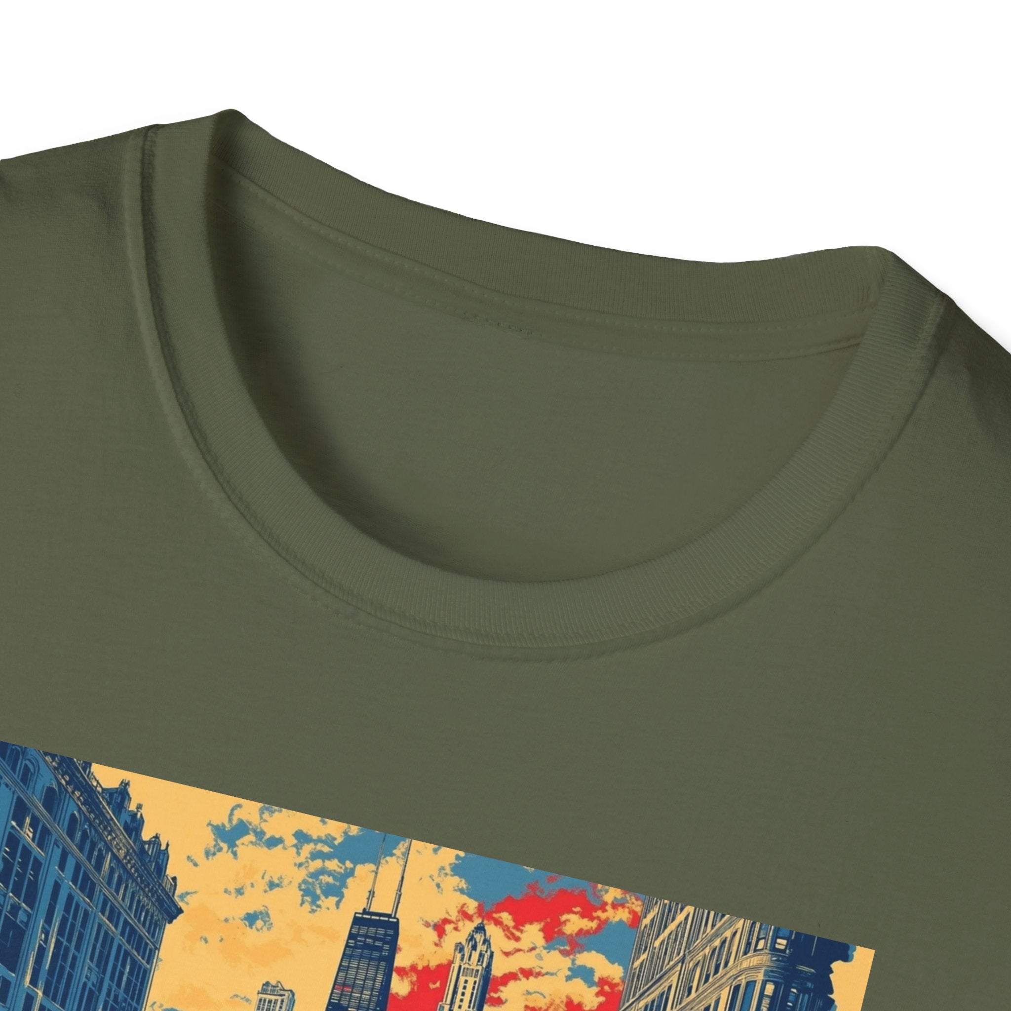 Chicago Cityscape T-Shirt | Vintage Skyline, El Train Poster Style