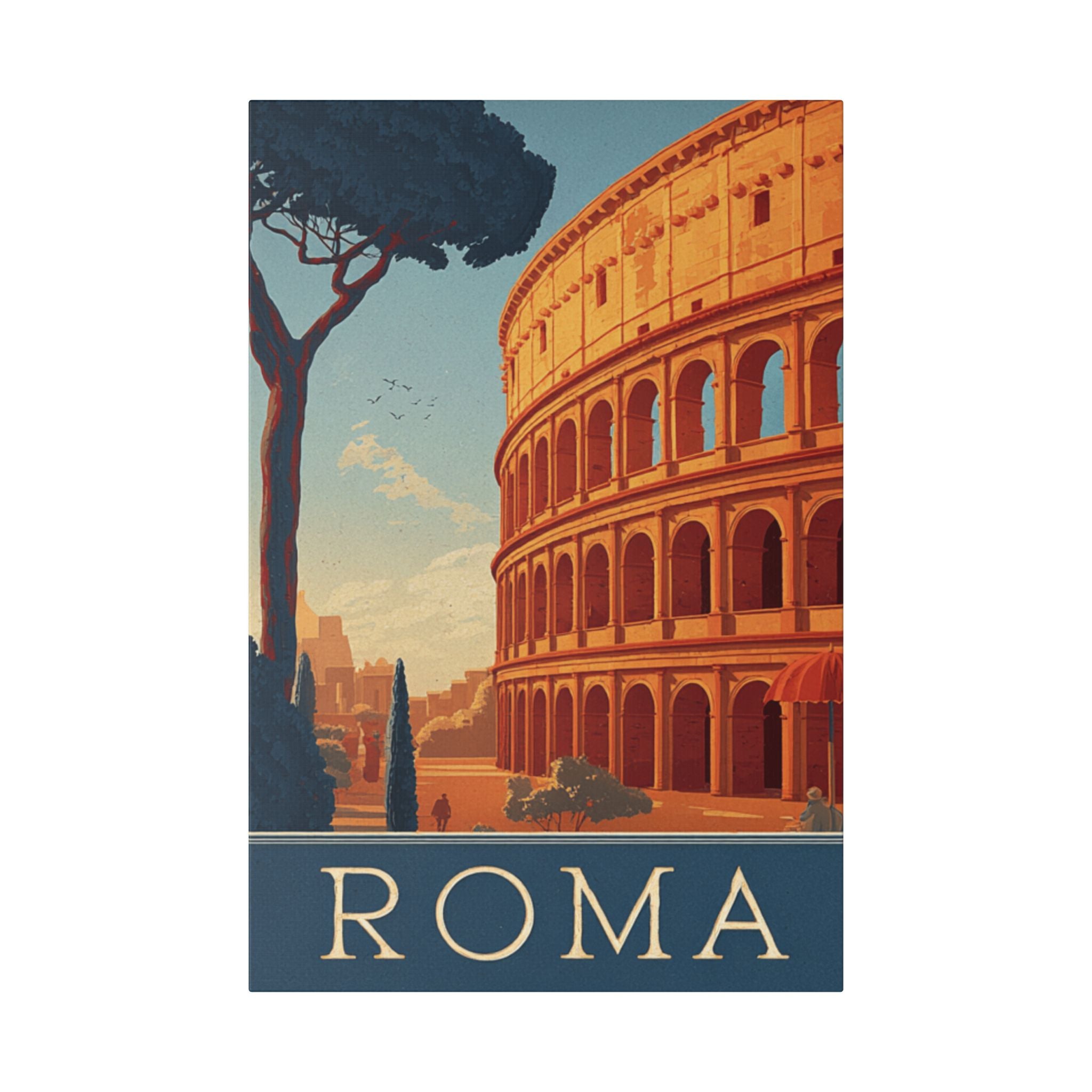 Roma Colosseum Canvas Print — Vintage Travel Poster Wall Art