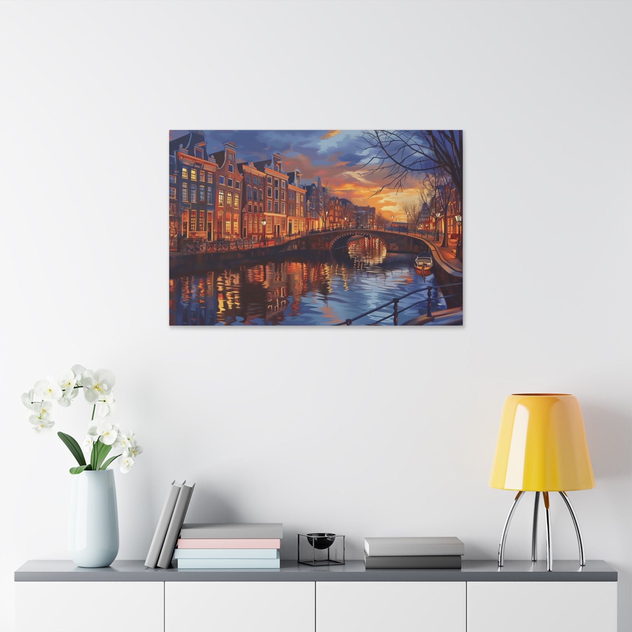 Amsterdam Canal Evening Canvas Print — Sunset Cityscape Wall Art