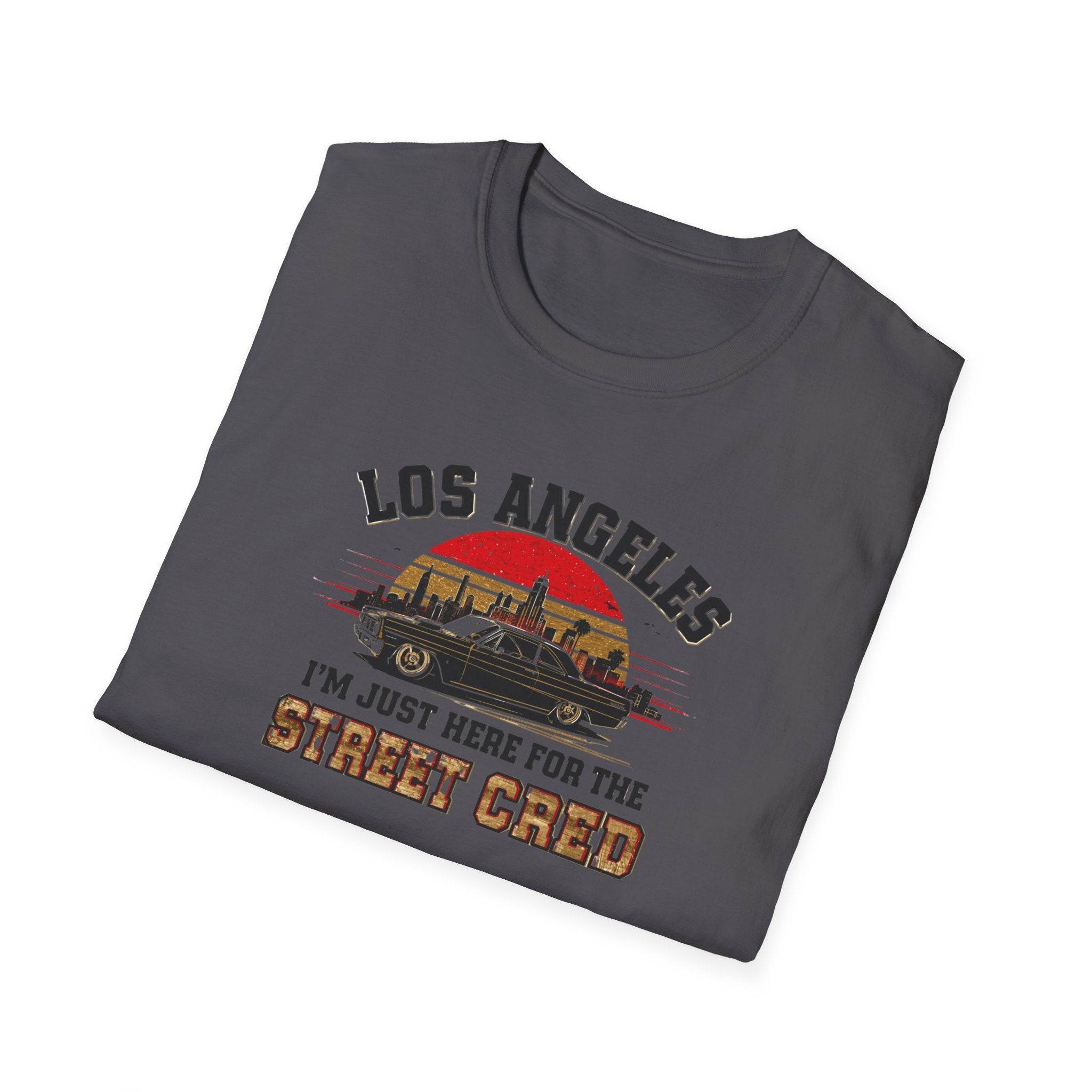 Los Angeles Vintage Sunset T-Shirt — "I’m Just Here for the Street Cred" Car Graphic