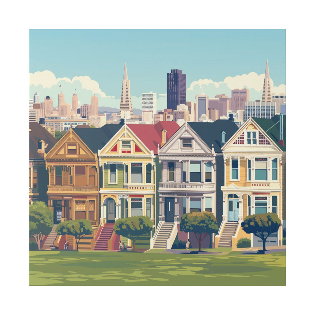 San Francisco Painted Ladies Canvas Print — Vintage Cityscape Wall Art