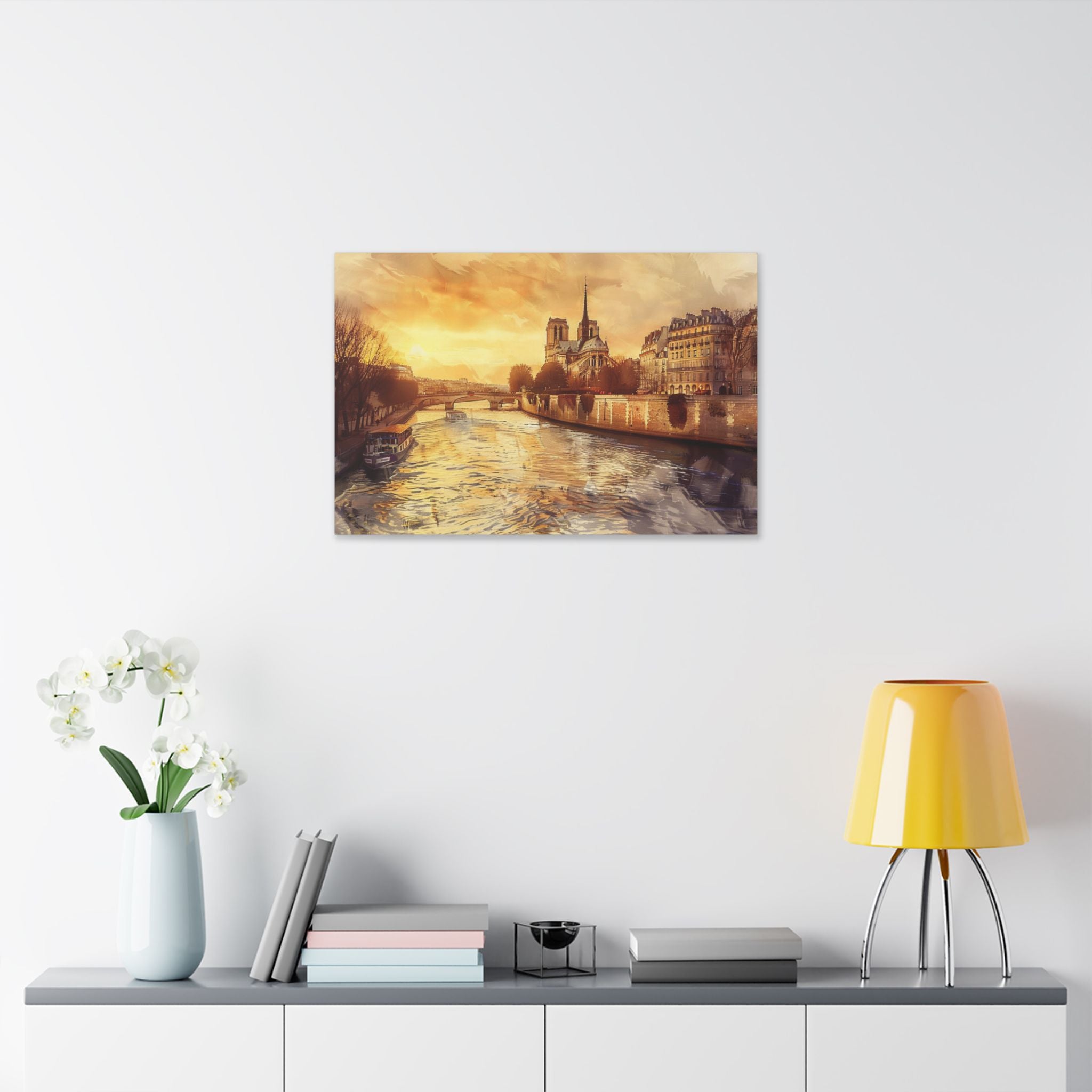 Paris Seine River Canvas Wall Art — Notre Dame Sunset Stretched Canvas