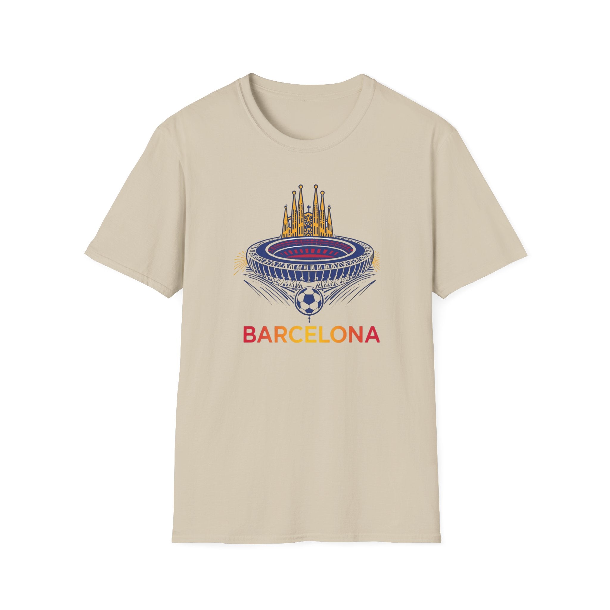 Barcelona Stadium and Sagrada Família Soccer T-Shirt | Football City Design