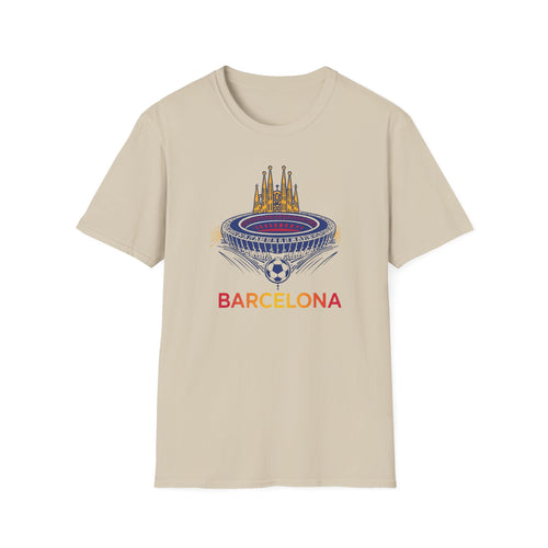 Barcelona Stadium and Sagrada Família Soccer T-Shirt | Football City Design