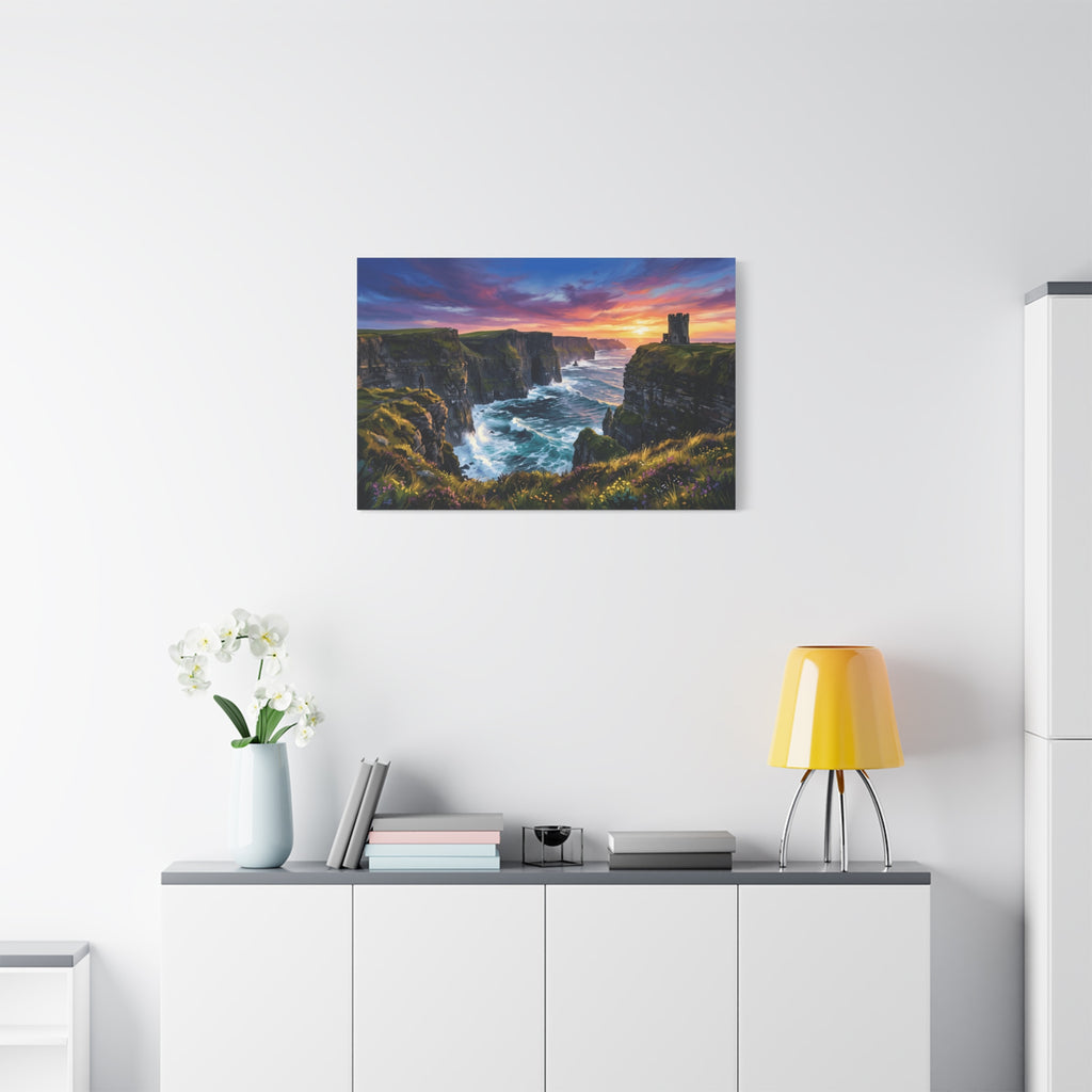 Cliffs of Moher - Ireland - Sunset Canvas Wall Art — Dramatic Coastal Landscape Stretched Canvas