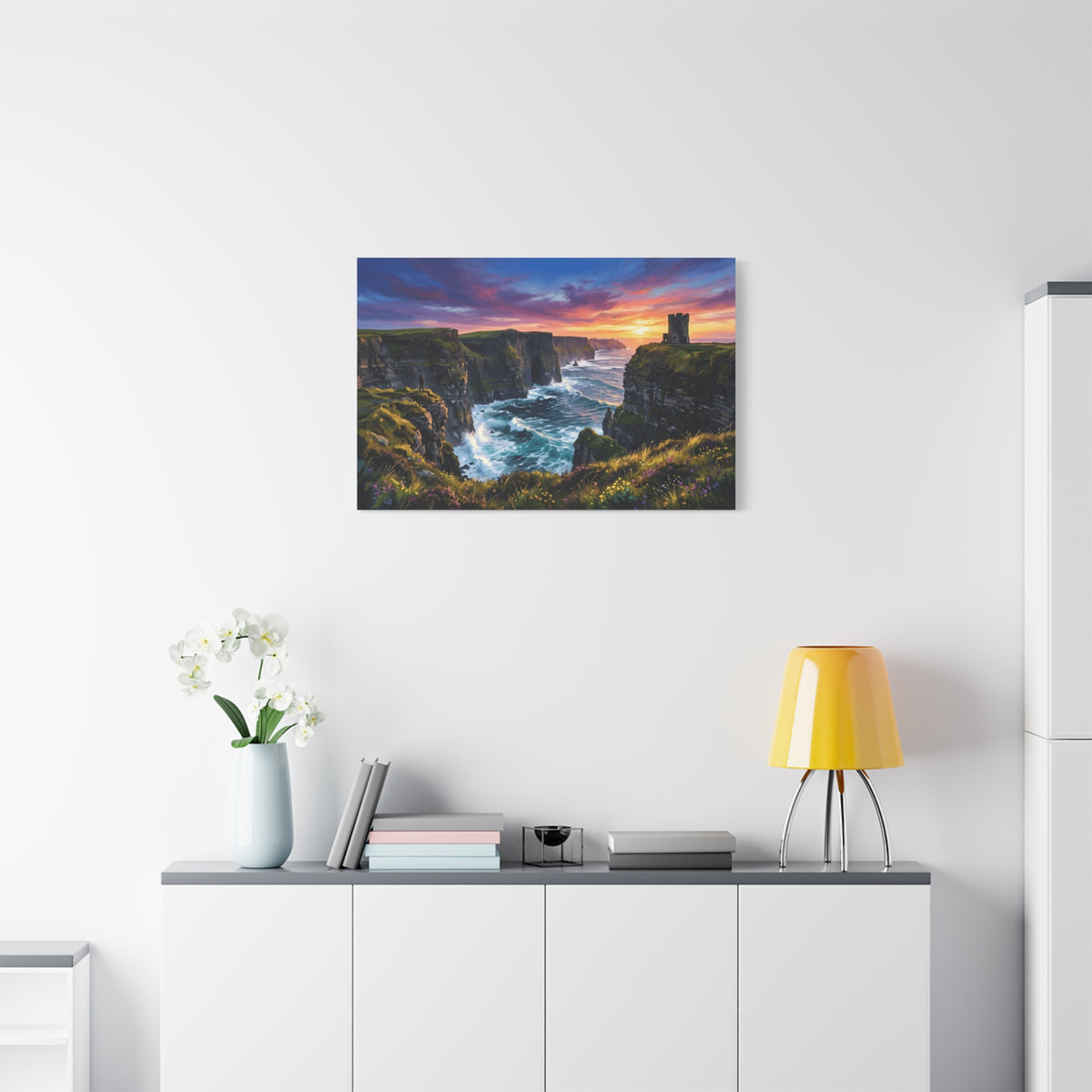 Cliffs of Moher - Ireland - Sunset Canvas Wall Art — Dramatic Coastal Landscape Stretched Canvas