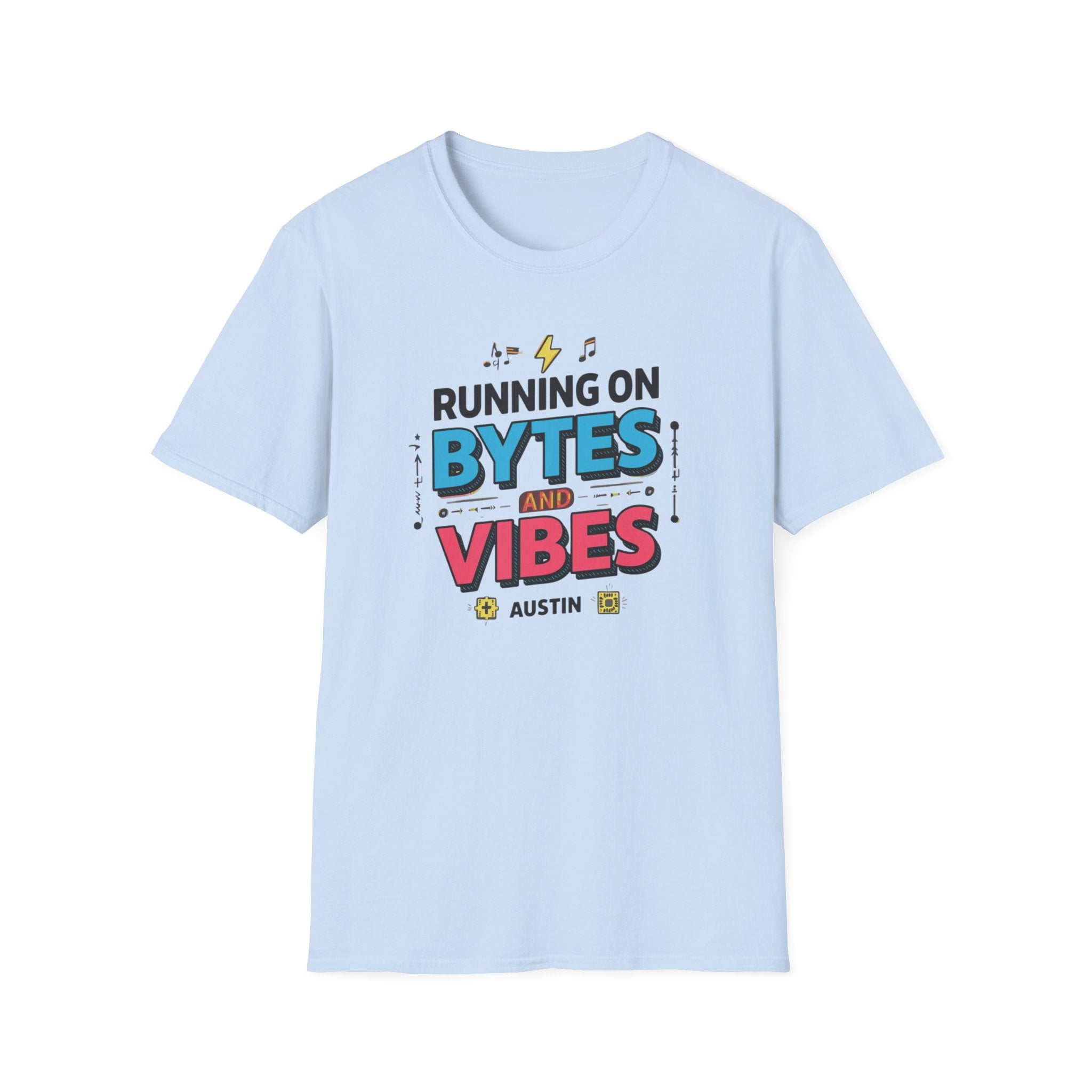 Running on Bytes and Vibes T-Shirt — Retro Tech Austin Graphic Tee